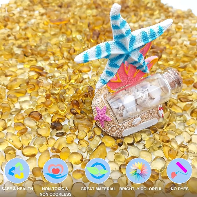 Keedolla Decorative Fish Tank Pebbles Marbles 0.93LB, Sea Glass Stones Beards Pebbles Gravel Rock for Fish Tank, Garden and Vase Fillers - Light Yellow