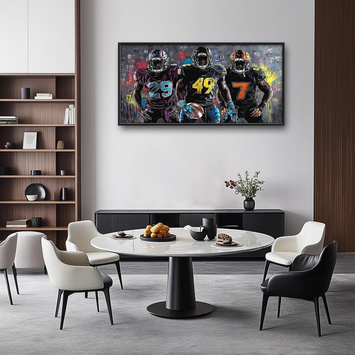 Large Rugby Player Wall Art for Living Room, Framed Oversized Graffiti Sport Wall Decor Cool Canvas Painting Pictures for Men Modern Artwork for Living Room Bathroom Bedroom Office Dining Room 60"x30"