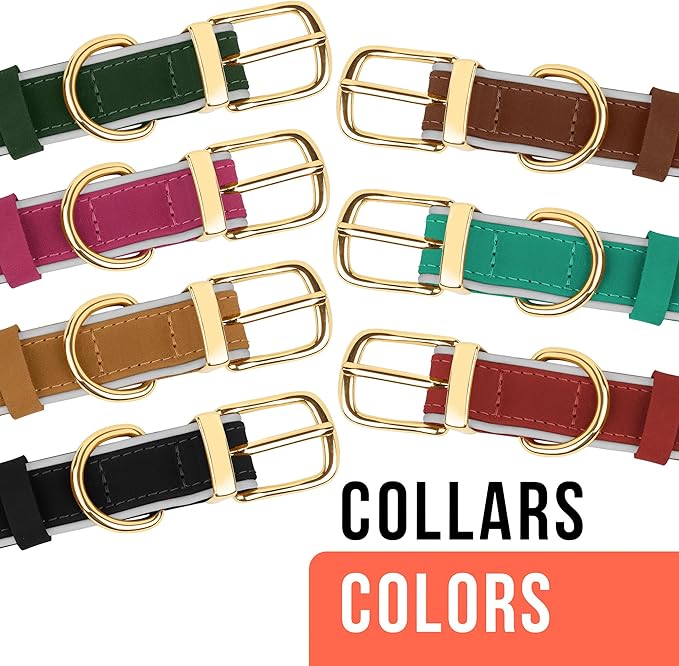 OOPSDOGGY Reflective Geniune Leather Airtag Dog Collar Soft Padded Collars for Small Medium Large Breed Dogs Puppy, 4 Sizes, 7 Colors (Camel, Small, 9"-12")
