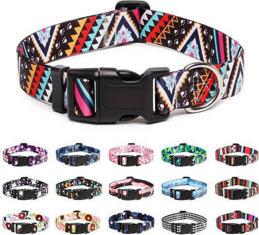 Mercano Adjustable Dog Collar - Special Design Patterns, Soft Nylon Comfortable Durable Pet Collar for Small Medium Large Dogs (S, Ethnic Pink)
