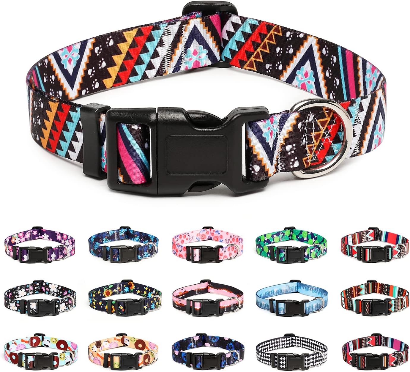 Mercano Adjustable Dog Collar - Special Design Patterns, Soft Nylon Comfortable Durable Pet Collar for Small Medium Large Dogs (M, Ethnic Pink)
