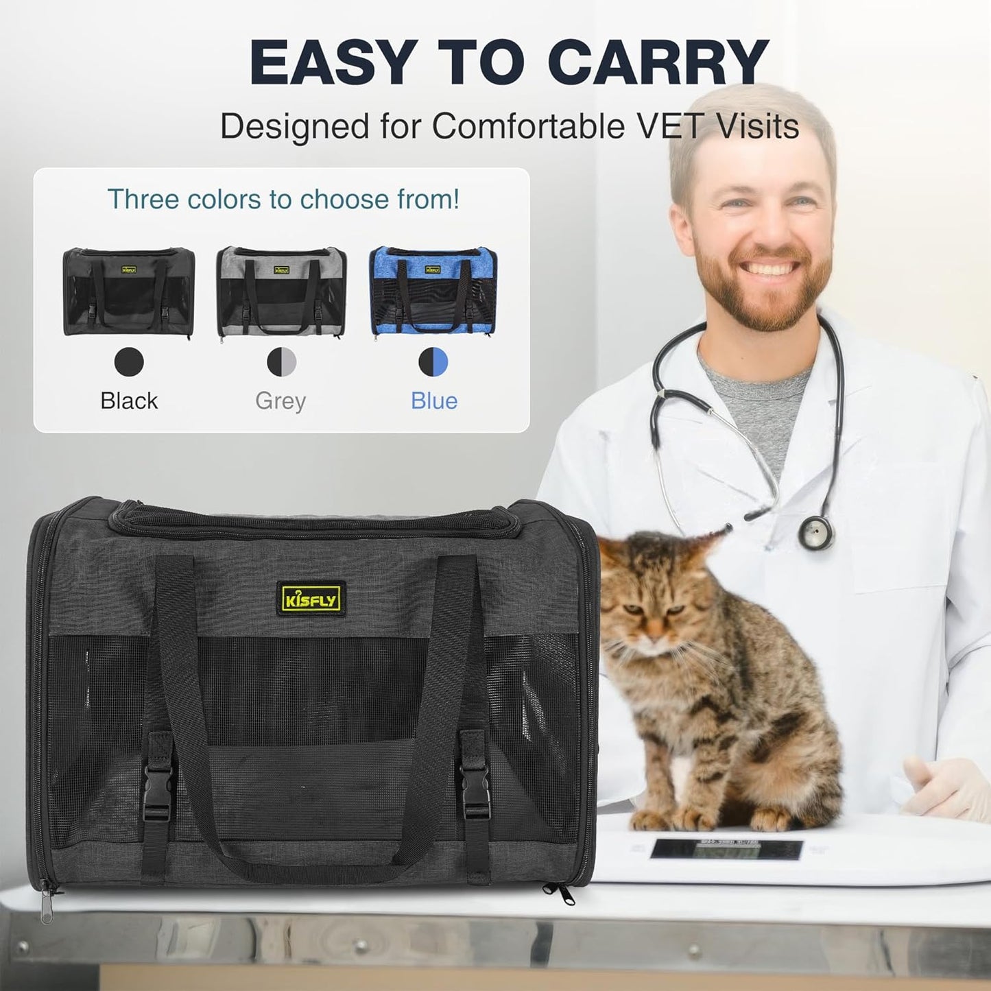 Small Dog Carrier for Puppies, Rabbits, Cat Carrier Soft, Foldable Travel Bag, Fits Pets up to 25lbs, Car Seat Belt Compatible, Ideal for Car Road Trips, Anti-Scratch Mesh, 20x13x13 in, Black