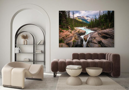 Nature Wall Art Prints - Ocean Forest Mountain Lake Canvas Landscapes - Small to Extra Large Living Room Bedroom Kitchen Bathroom Décor (Mountain River Waterfall, 16L" x 24W")