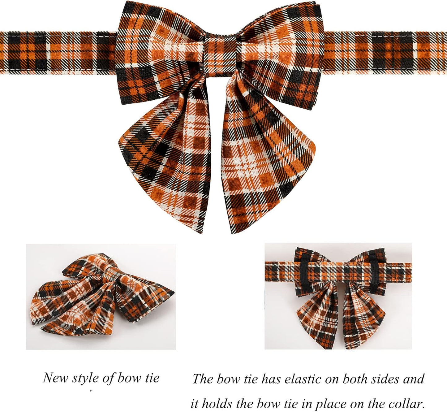 Lionet Paws Halloween Dog Collar with Bowtie - Cute Cotton Adjustable Fall Bowtie Dog Collar with Metal Buckle for Small Medium Large Dog Girl Boy Gift, S, Neck 10-16in