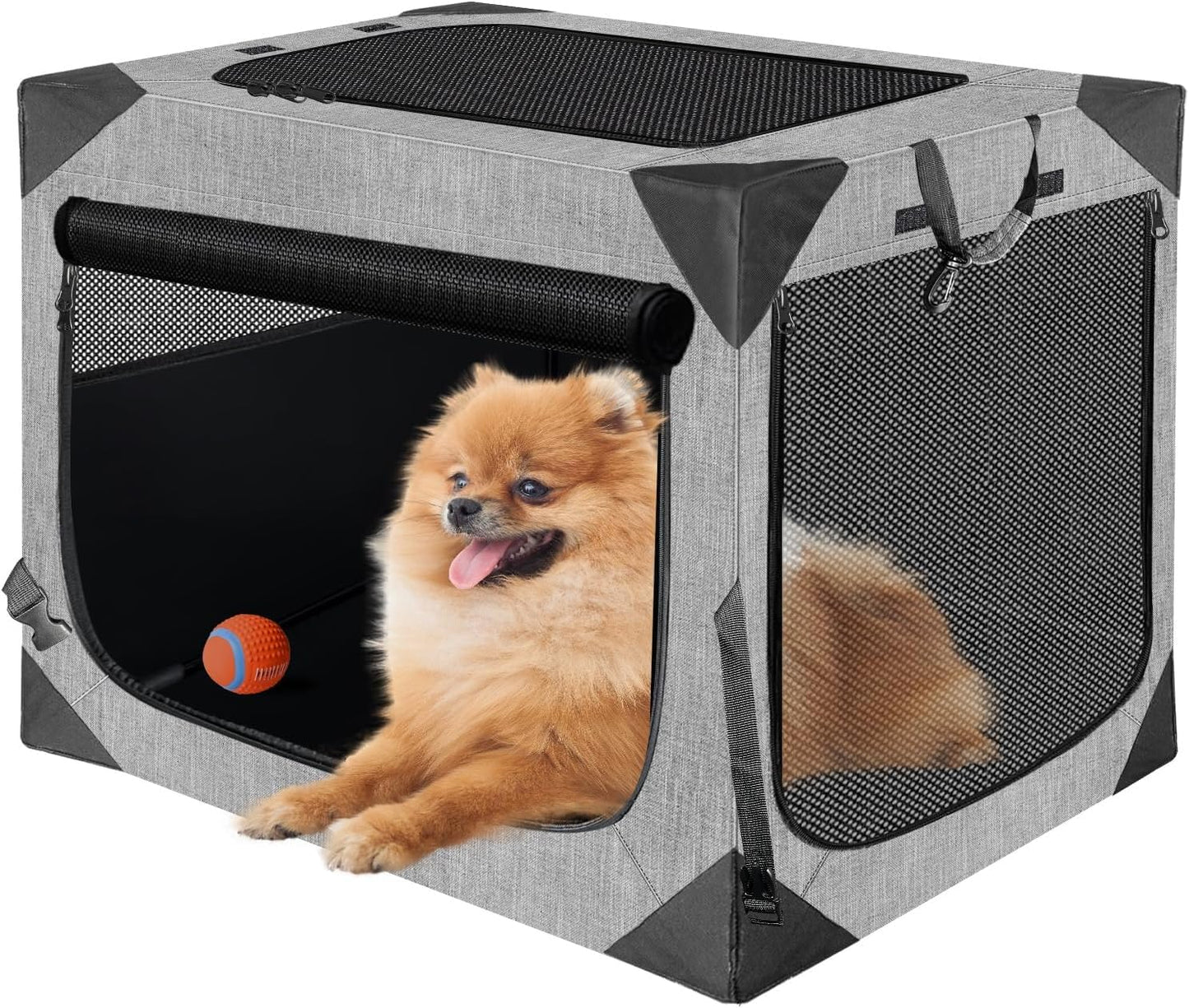 Dog Crate, Collapsible Soft Travel Crate for Large Dogs (3 Year Warranty), Indoor & Outdoor Portable Pet Kennel with Chew-Proof Mesh Window (Dark Gray, 30" L x 21" W x 21" H)