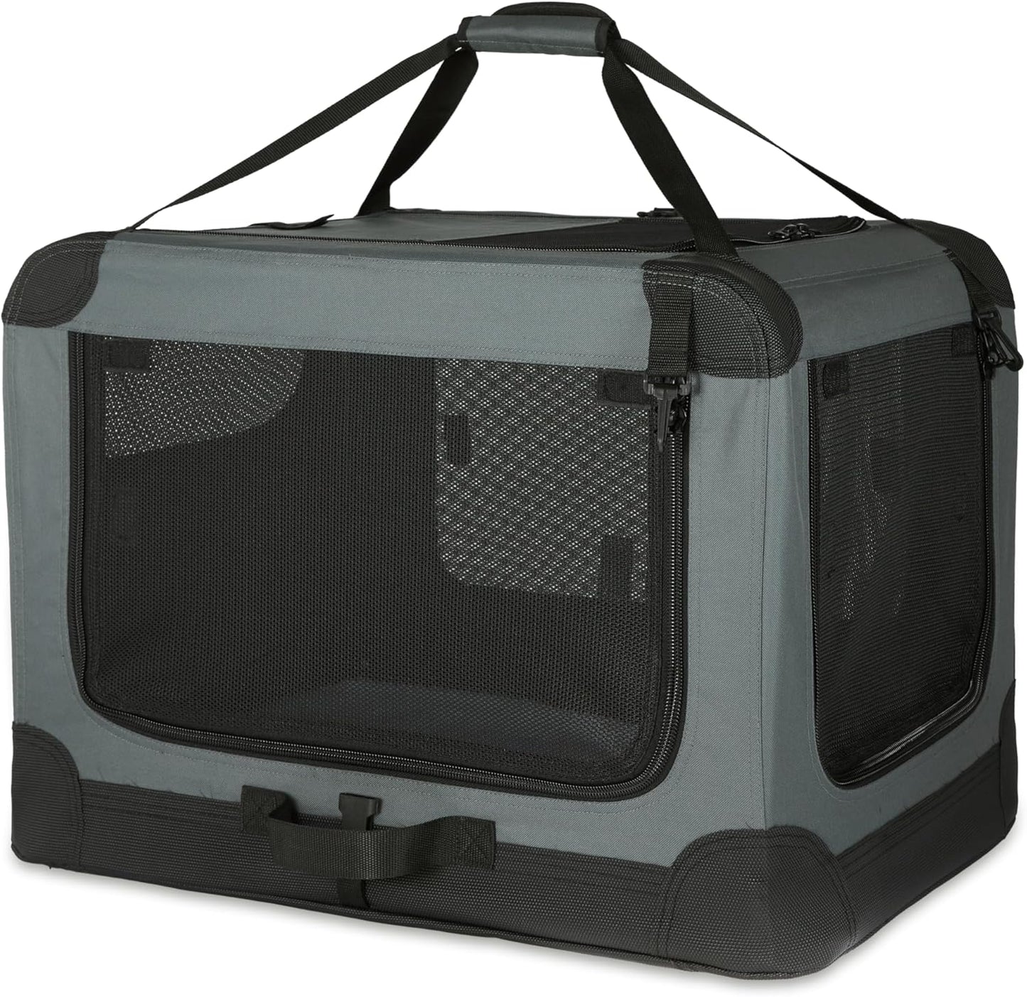 Amazon Basics 4-Doors Portable Soft-Sided Folding Travel Crate Kennel for cat, Dog, and Other Small Animals, Grey, S 26" x 18" x 18"