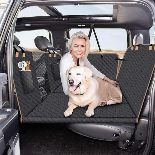 Dog Car Seat Cover for Back Seat, Larger Dog Car Bed Cover with Hard Bottom, Backseat Extender Hammock for Full SizeTruck/SUV 8 Panels - Black