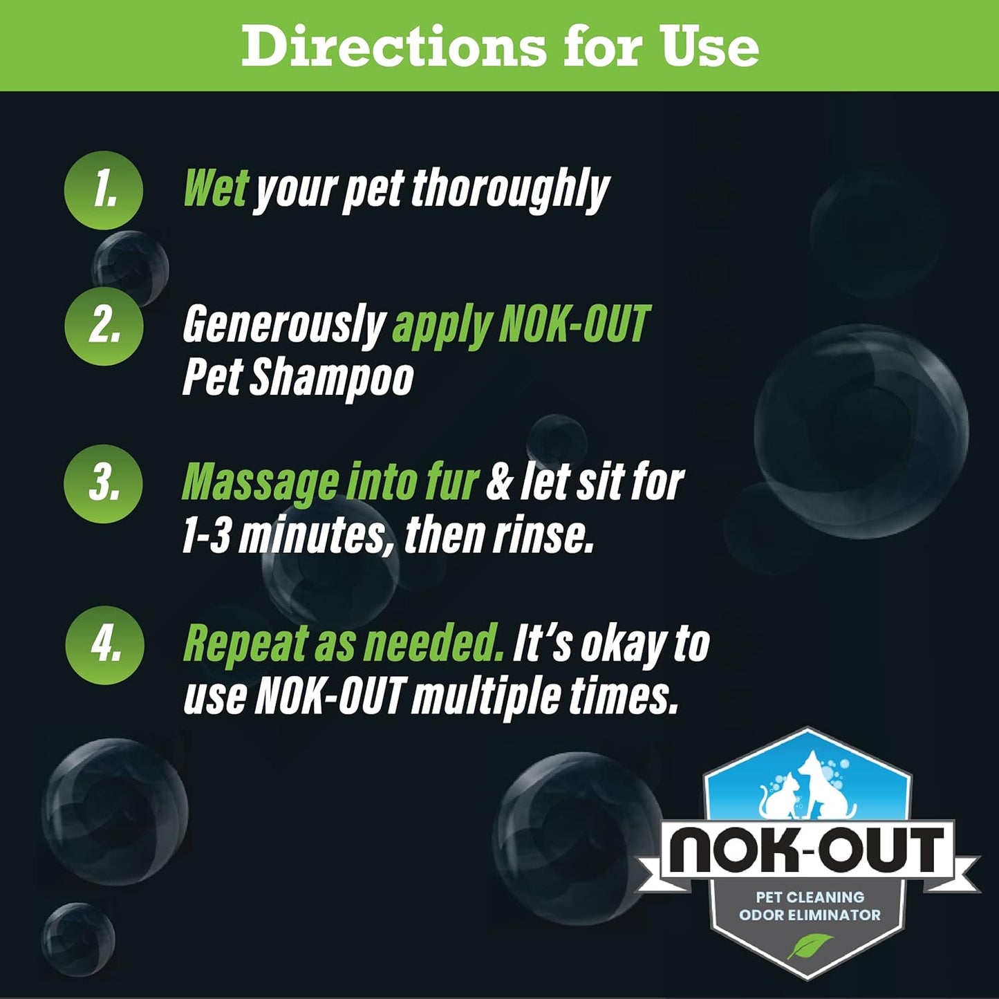NOK OUT Premium Grade Pet Shampoo for Dogs and Cats, Veterinary Strength and Odor Eliminator Formula, Made in the USA, 20 Ounce Bottle, 4-Pack