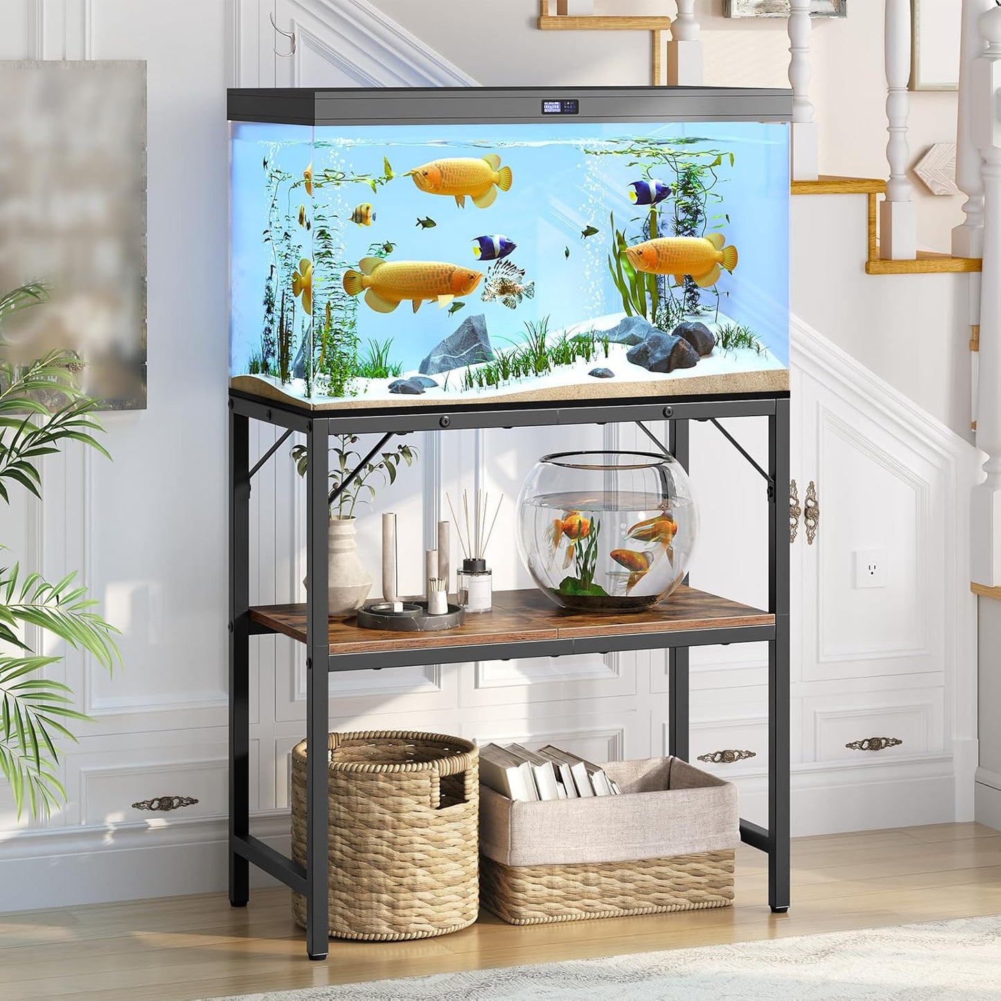 20 Gallon Fish Tank Stand, Aquarium Stand with 2-Tier Storage Shelves, Heavy Duty Breeder Turtle Terrarium Stand Rack for Home Office, 24.0" L x 11.8" W x 24.4" H, Rustic Brown FTHR2001