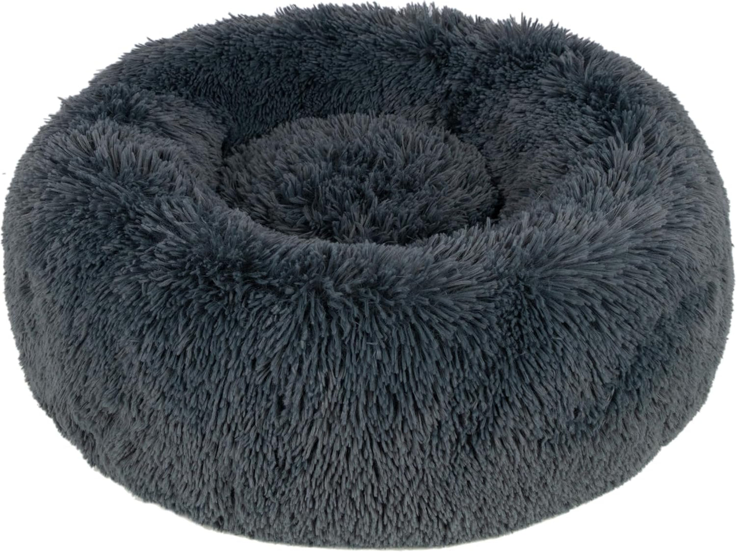 Best Pet Supplies Round Donut Dog Bed with Plush Faux Fur Fabric, Calming, Anti-Anxiety Cushion for Indoor Pets, Slip-Resistant Base, Soft Ergonomic Support - Gray, 30x30x8''