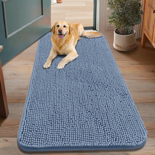 Smiry Dog Door Mat for Muddy Paws 48x30, Absorbs Moisture and Dirt Doormat, Non-Slip Washable Quick Dry Chenille Front Door Mat Indoor Entrance, Entryway Carpet for Inside Floor, Airy Blue