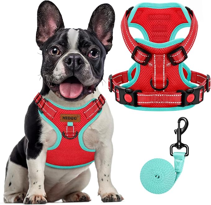 MIDOG No-Pull Dog Harness | Adjustable & Reflective Pet Harness Leash Set for Small Medium Large Dogs Walking, Training| No Choke, Front Clip, Soft Padded Vest with Easy Control Handle - Red, M