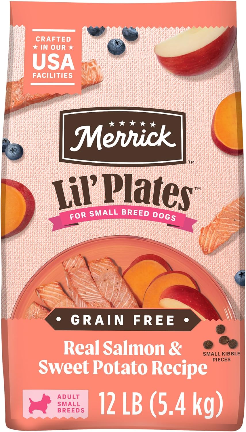 Merrick Lil’ Plates Premium Grain Free Dry Dog Food for Small Dogs, Real Salmon and Sweet Potato Kibble - 12.0 lb. Bag