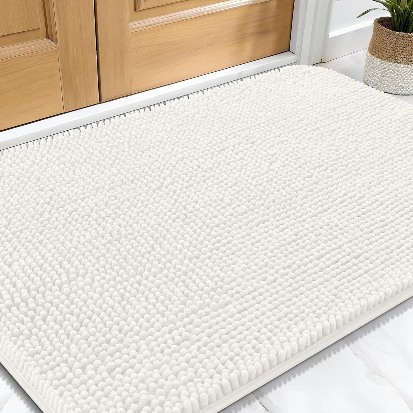 OLANLY Dog Door Mat for Muddy Paws 30x20, Absorbs Moisture and Dirt, Absorbent Non-Slip Washable Doormat, Quick Dry Chenille Mud Mat for Dogs, Entry Indoor Entryway Carpet for Inside Floor, Ivory