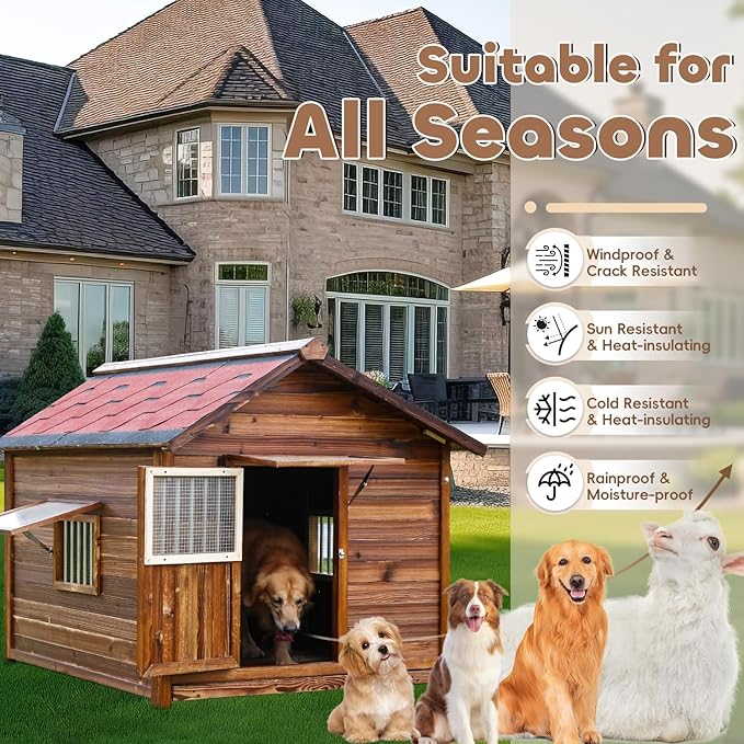Extra Large Dog House Outdoor for Large Breed Dogs,Weatherproof Dog Houses for Dogs Outside with Door,Goat House for Outside, Wooden Dog House Outdoor