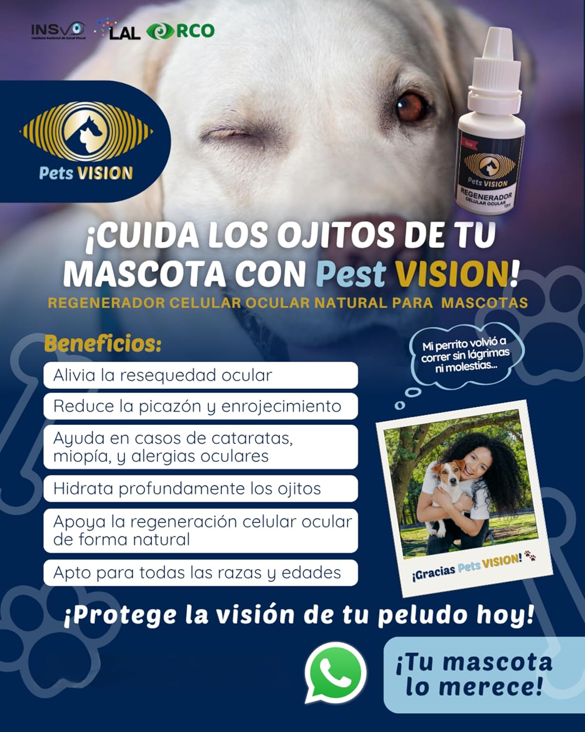 Gotas para Los ojos de Tus mascotas – gotas para Perros y Gatos -Pets Vision. Gotas Suave y Segura para USO de las mascotas– 10 ml