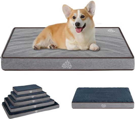 VANKEAN Dog Bed Soft Crate Pad Mat Reversible Warm& Cool, Washable Comfy Kennel Pad with Orthopedic Egg-Crate Foam for Small Medium Large Dogs, Water-Resistant Pet Bed, Grey