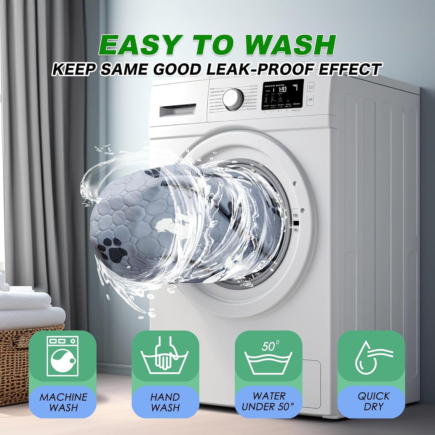 Washable Pee Pads for Dogs Mat, 2 Pack Absorbent Reusable Training Dog Pads Pet Puppy Pads, Non-Slip Potty Pads for Whelping, Playpen, Crate, Bed, Grey 34"x52"