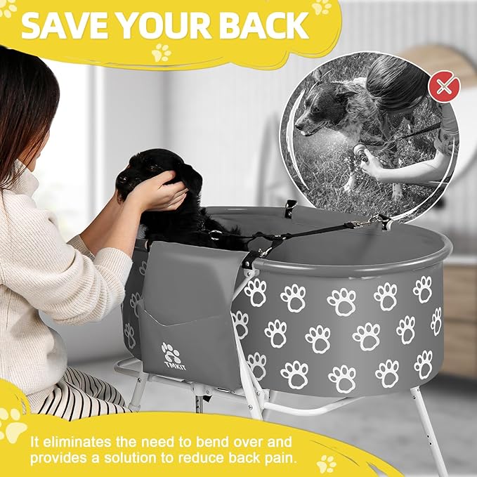 Dog Bathtub, Elevated Dog Bath Tub for Pet Bathing Shower and Grooming. Portable, Foldable with Safety Lock, Professional Pet Dog Washing Station for Small, Medium, Large Dogs Cats, No Backache