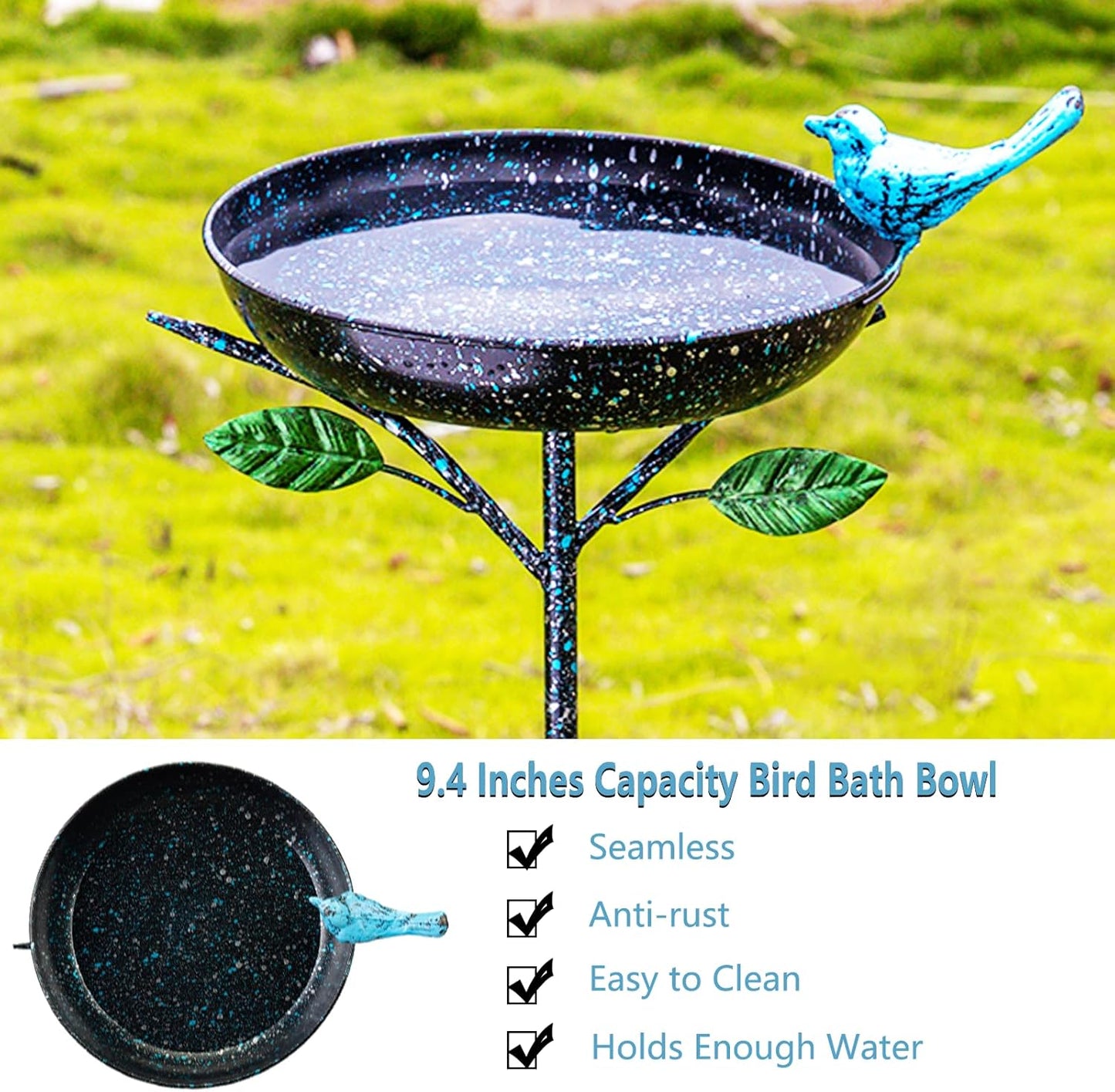 Bird Baths for Outdoors, 41 Inch Tall Birdbath with Stake, Metal Bird Baths & Feeder with 9.4" Bowl & Decorative Cast Iron Bird for Outside Garden Yard Decor