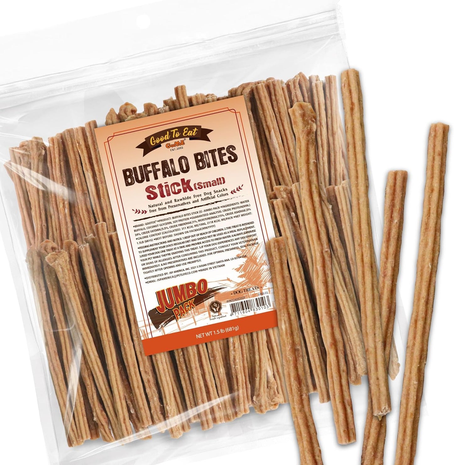 Gootoe Buffalo Dog Treats, Buffalo Bites Stick (Small) 1.5 lb Natural Low-Fat Chews for Training & Rewards, Limited Ingredient, Resealable Bag, Perfect for Small Dogs & Puppies