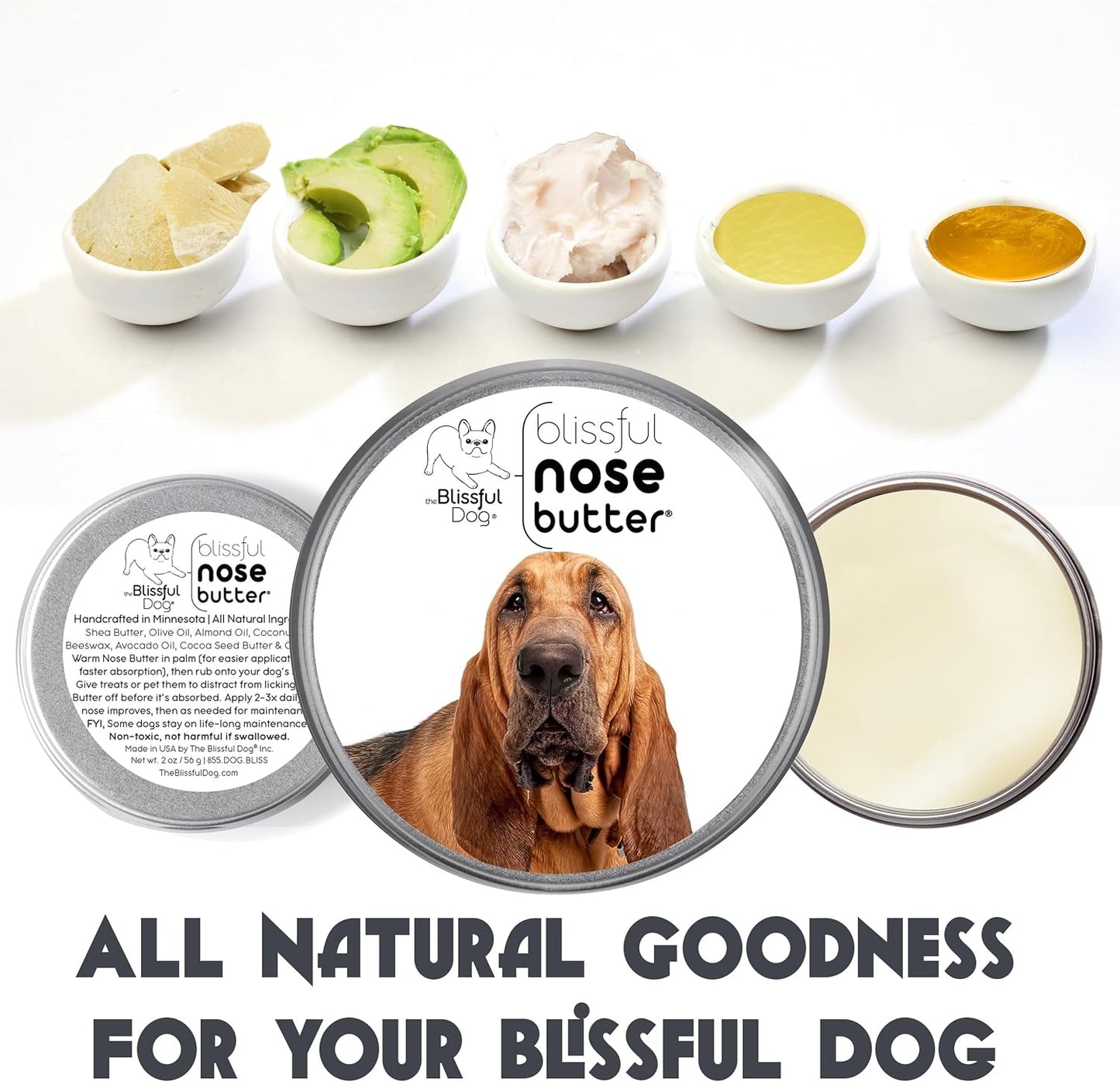 The Blissful Dog Bloodhound Nose Butter for Dry, Cracked Skin, Lick-Safe Dog Nose Balm with Moisturizing Shea Butter, Almond, Olive, and Essential Oils, Pet Supplies, Uncented, 1 oz.