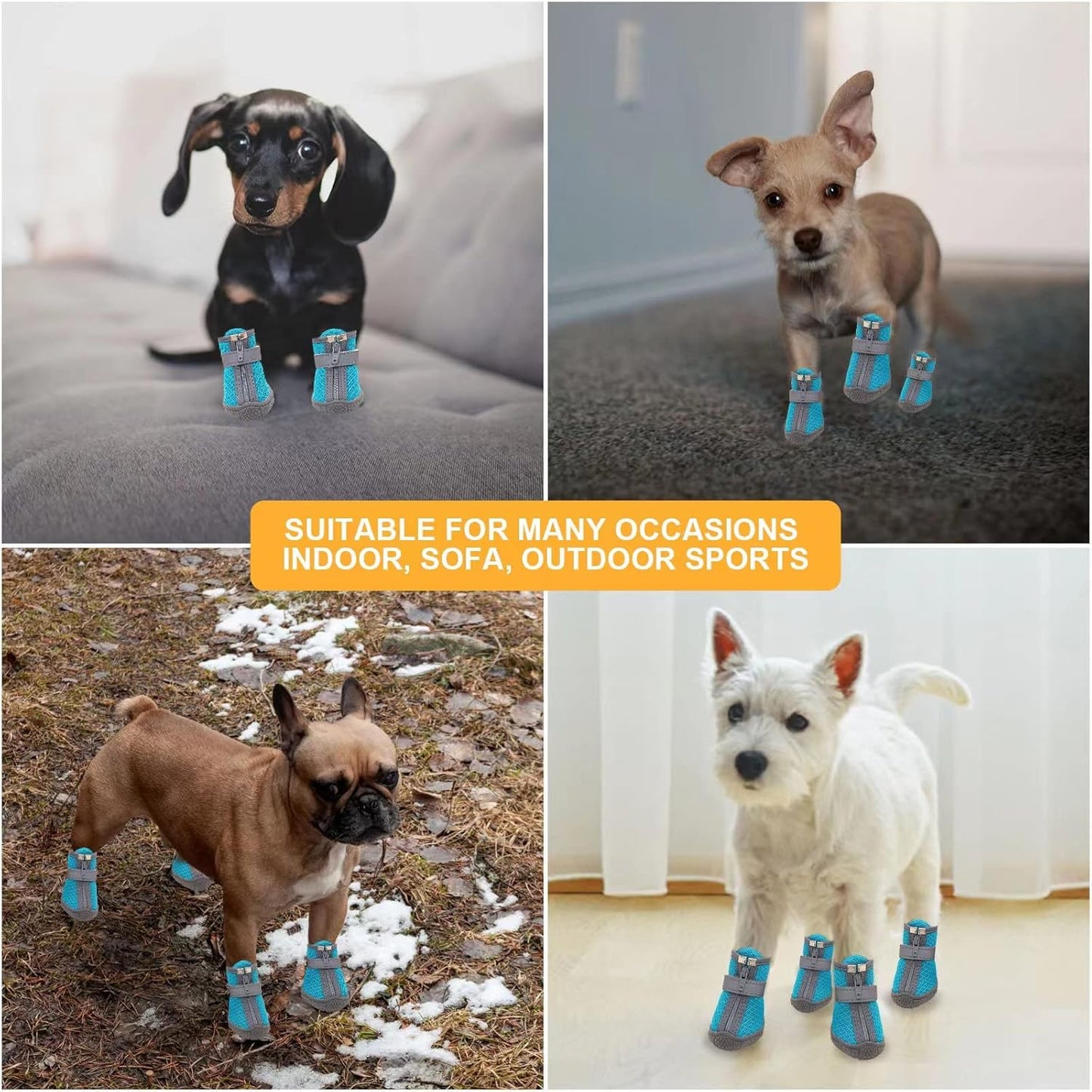 Dog Shoes for Small Dogs, Puppy Dog Boots & Paw Protector for Winter Snow Day, Summer Hot Pavement, Waterproof in Rain Weather, Ourdoor Hiking, Indoor Hardfloors with Anti Slip Sole 4PCS/Set