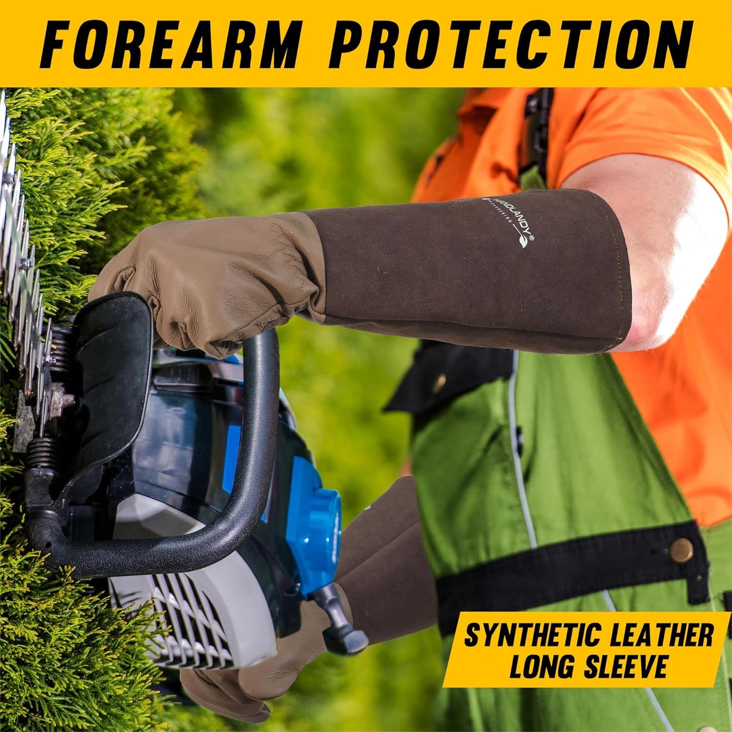 HANDLANDY Long Gardening Gloves for Men & Women, Cowhide Leather Rose Pruning Gloves- Breathable & Durable Gauntlet Glove (Small, Brown)