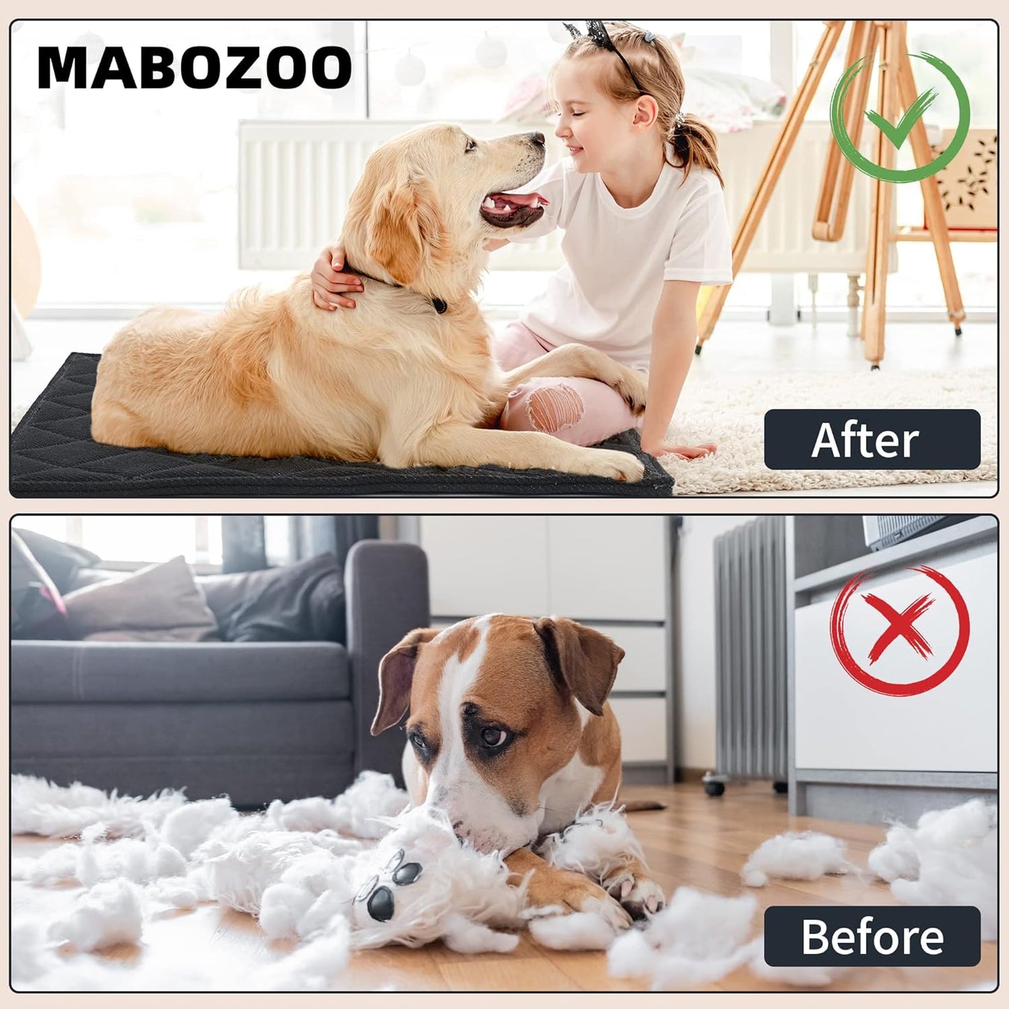 MABOZOO Indestructible Dog Beds - Chew Proof Crate Pad for Aggressive Chewers, Machine Washable Quilted Mat, Durable for Extra Large Dogs, Black Kennel Pad (36x57 in)