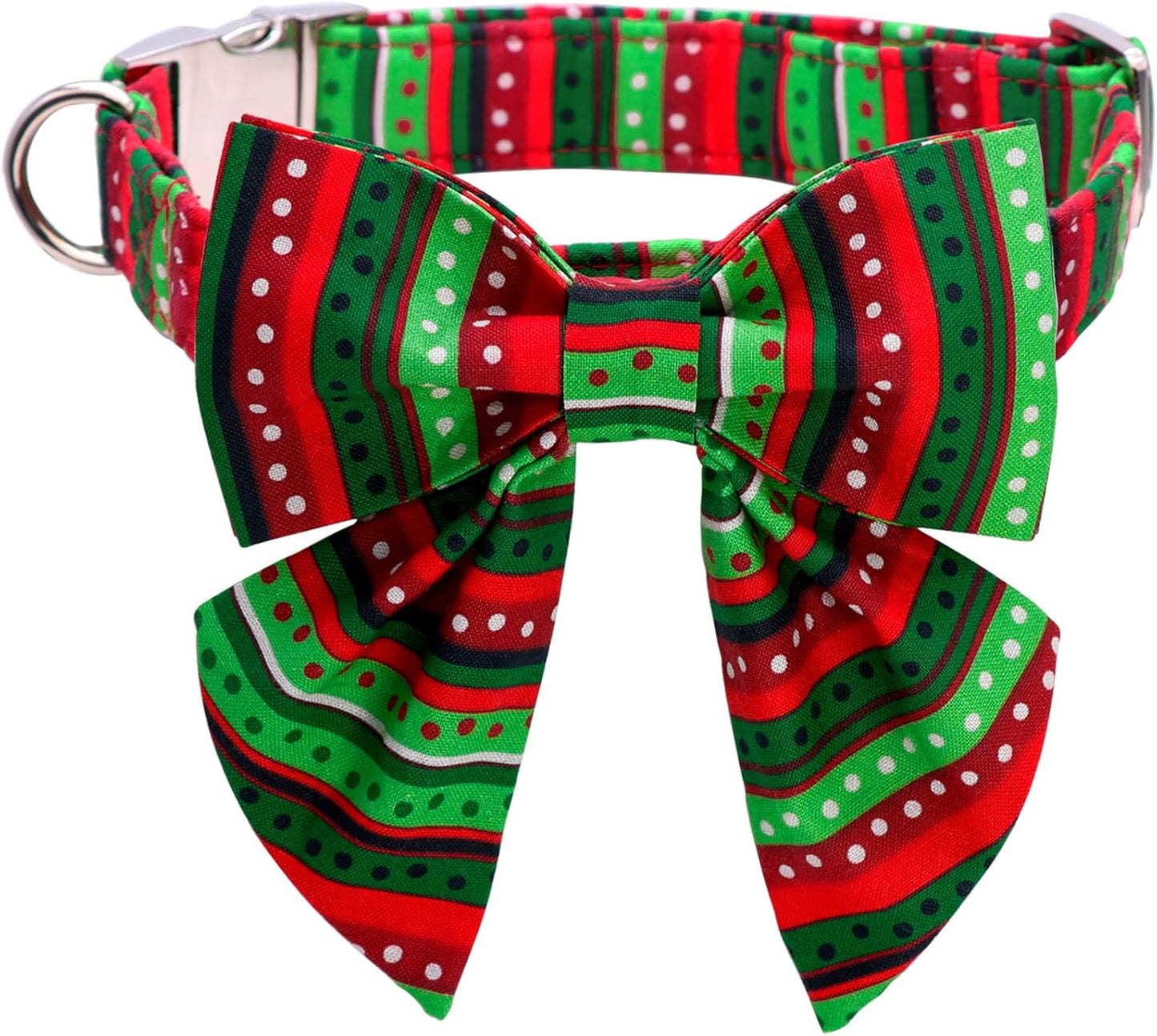 Lionet Paws Christmas Dog Collar with Bowtie, Dog Sailor Bow Collar with Metal Buckle for Dogs and Cats, Adjustable Comfortable Dog Collar Girl Gift, XS, Neck 8-12 in