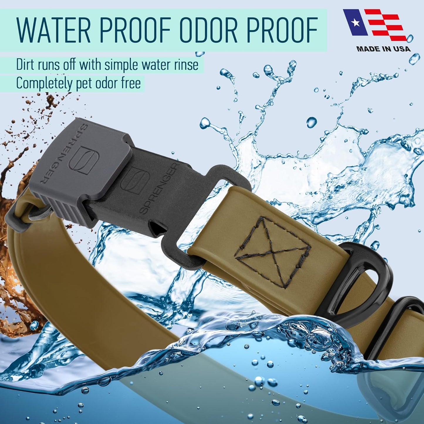 Dogline Biothane Waterproof Dog Collar with Herm Sprenger Black Stainless Steel Quick Release Buckle – Heavy Duty Tactical Durable Collar for Dogs – Comfortable and Safe Pet Collar W3/4" L12-19 Brown