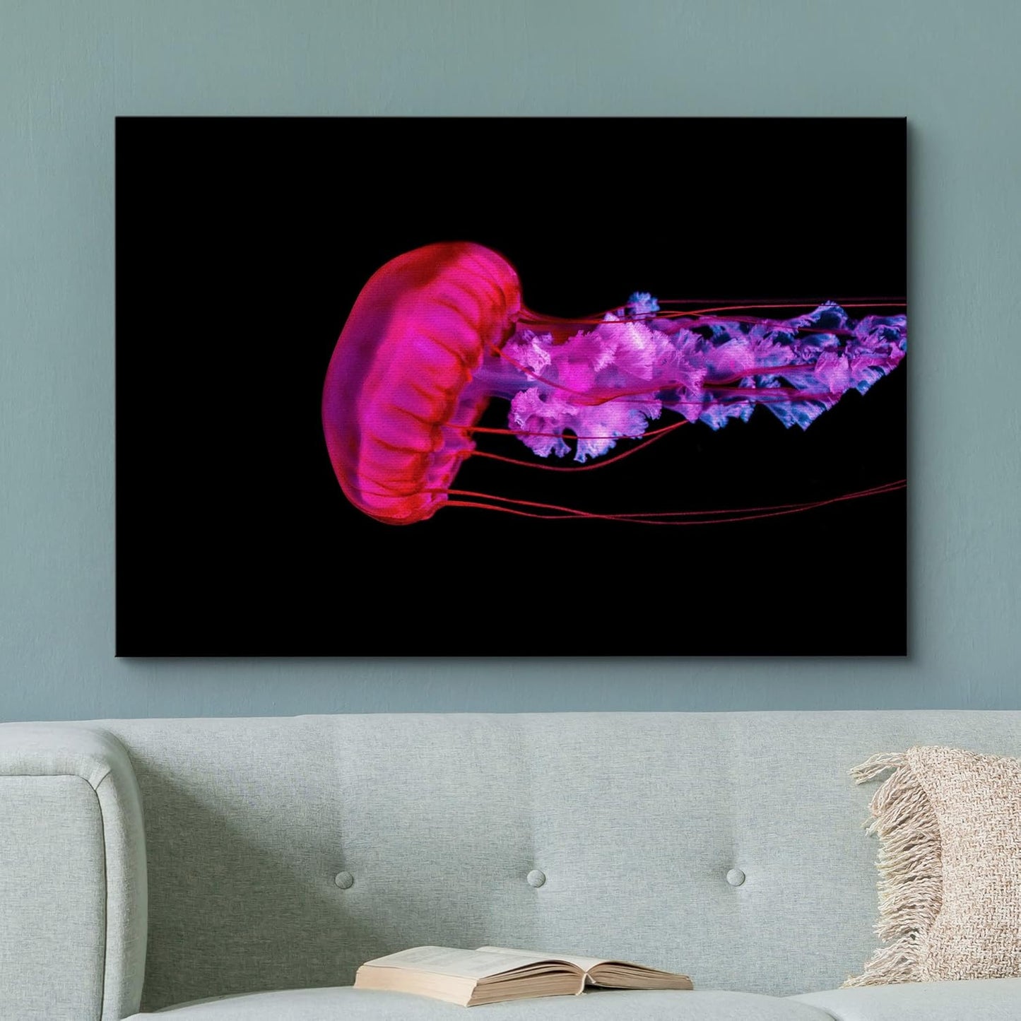 wall26 Canvas Print Wall Art Underwater High Contrast Pink Jellyfish Sea Nature Animals Photography Realism Rustic Scenic Landscape Wilderness Colorful for Living Room, Bedroom, Office - 16"x24"