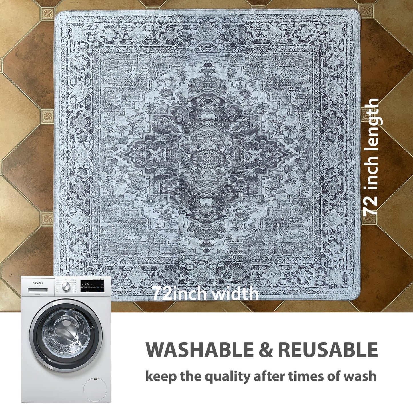 nunubaby Washable Pee Pads for Dogs, Stylish, Non-Slip and Leak-Proof Pee Pads. Reusable Potty Pads for Dogs for Crates and Floors.(Gray/Geo, 72" x72")