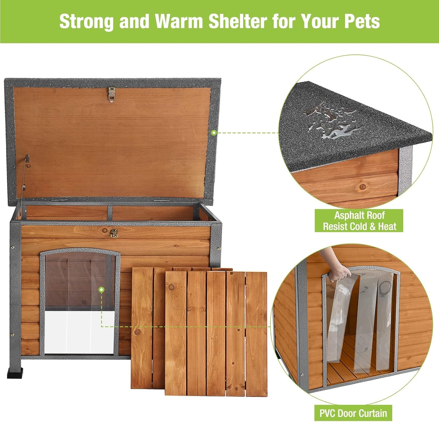 GUTINNEEN Chew Proof Dog House with Metal Iron Frame Outdoor Dog Kennel for Small Medium Large Indoor Dog Cage (43.3" L,Brown Color)