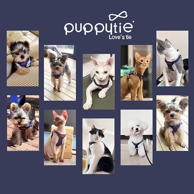 Puppytie No Pull Dog Harness with Multifunction Dog Leash,Soft Adjustable No Choke Escape Proof Pet Harness Vest for Medium Dogs or Large Dogs,Navy,M