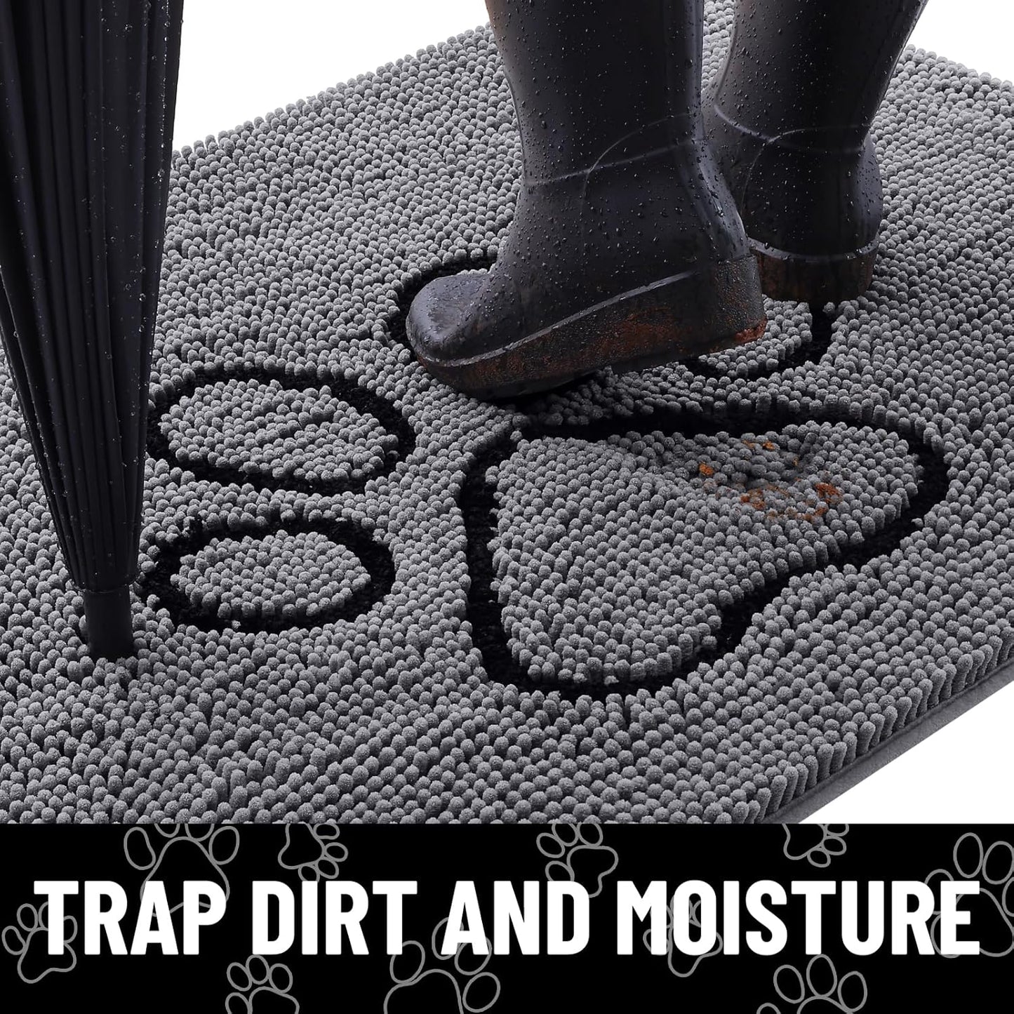 Smiry Dog Door Mat for Muddy Paws, Absorbent Dirt Trapper Non Slip Quick Dry Washable Chenille Mat for Mud Dogs, Entry Rug for Indoor and Outdoor (36x24 Inches, Dark Grey and Black)