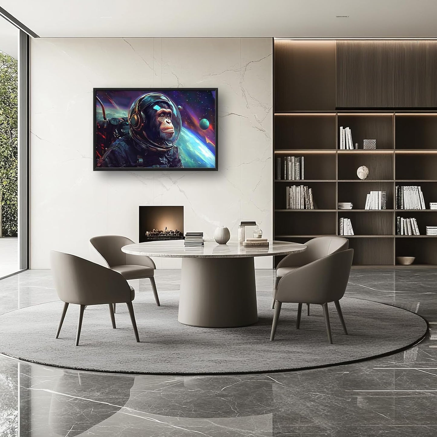 Framed Large Monkey Astronaut Wall Art, Oversized Chimpanzee Spacemen Wall Decor for Living Room, Outer Space Canvas Painting Pictures Modern Artwork for Living Room Bedroom Office 36"x24"