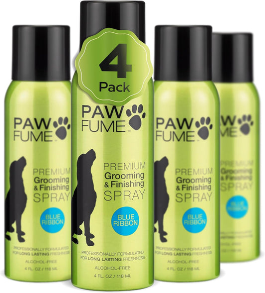 PAWFUME Dog Perfume Spray for Grooming, Blue Ribbon, 4-Pack – Keep Your Pup Fresh All Day – Probiotic, Alcohol-Free, Detangling & Moisturizing – Salon-Quality Dog Spray Deodorizer Perfume