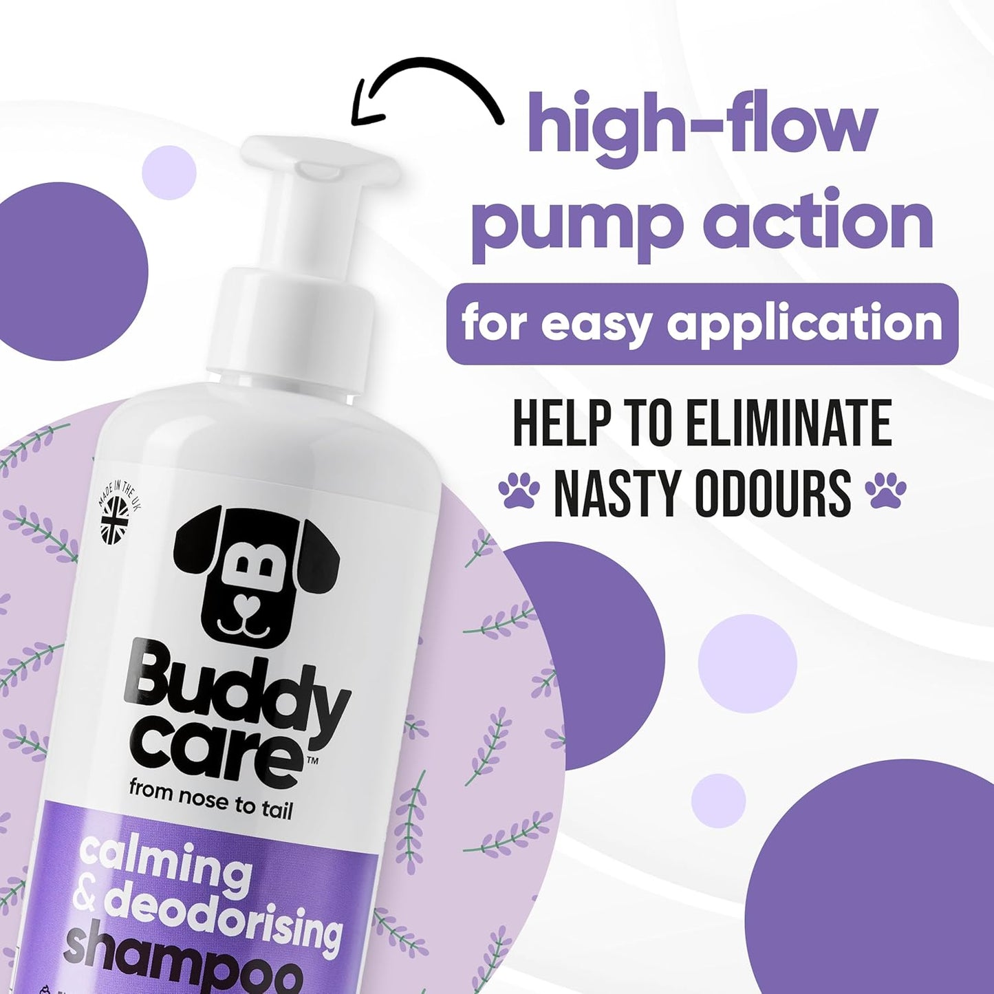 Calming & Deodorising Dog Shampoo by Buddycare | Lavender Scented | Itchy Skin Relief for Smelly Dogs | Deep Cleansing Shampoo for Dogs Puppy Sensitive Skin | with Aloe & Vitamin B5 (16.90oz)