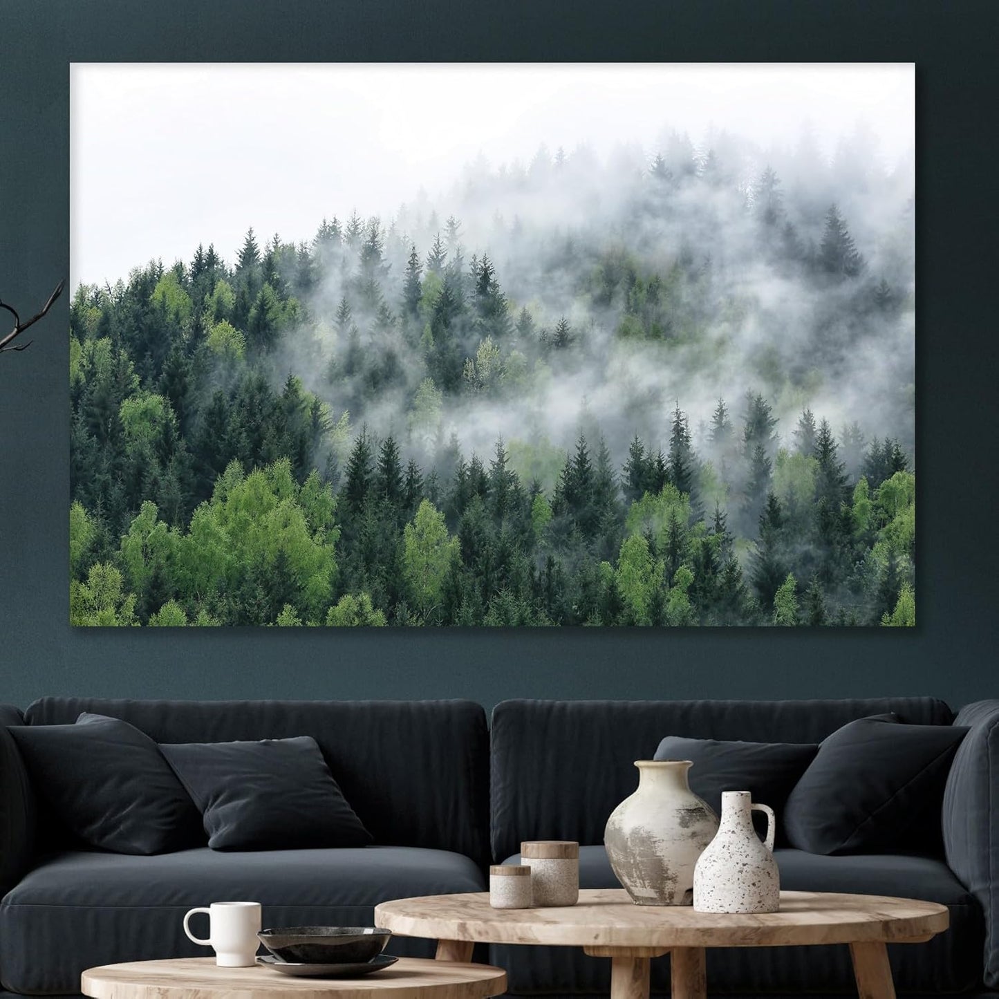 Nature Wall Art Prints - Ocean Forest Mountain Lake Canvas Landscapes - Small to Extra Large Living Room Bedroom Kitchen Bathroom Décor (Pine Trees in Fog, 16L" x 24W")