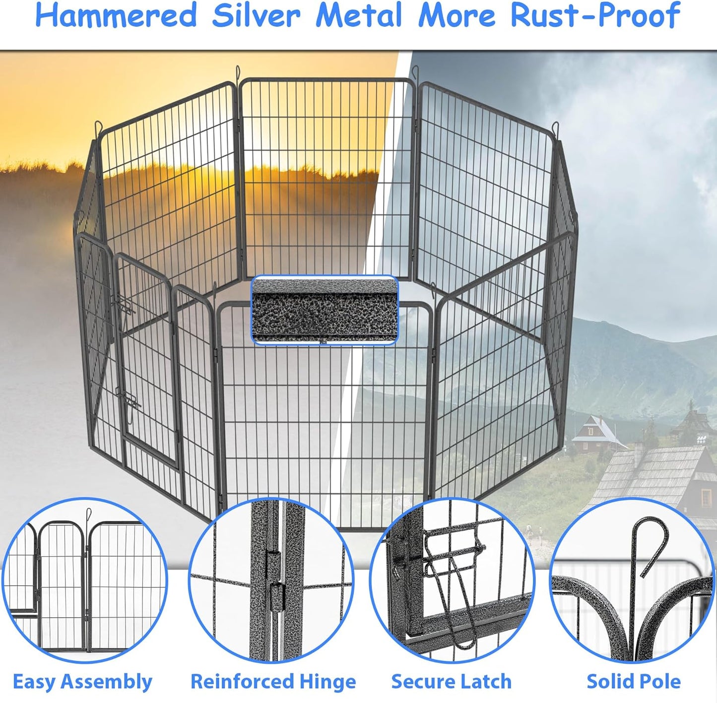 Dog Playpen, Outdoor Dog Fence, 8 Panels, 40" H Dog Pen for Medium/Small Dogs, Heavy Duty Metal Pet Fence with Gate, Portable Dog Fence for RV Camping and Yard (Black)