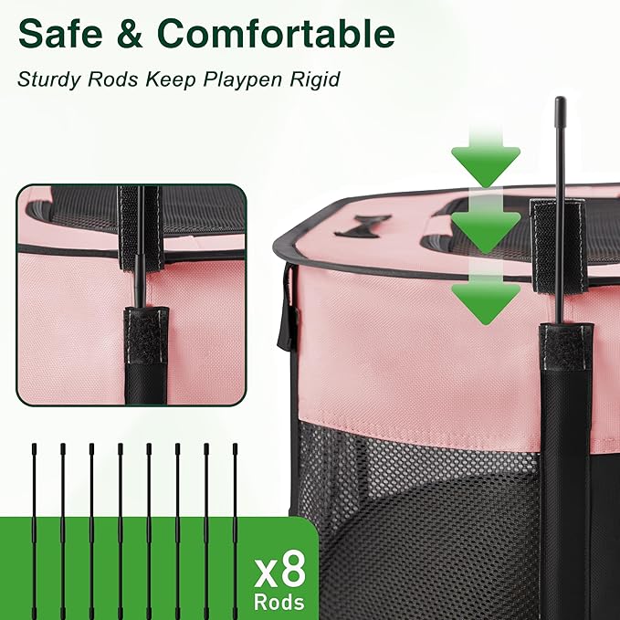Love's cabin Pet Puppy Dog Playpen, Large Dog Tent Crates Cage Indoor/Outdoor, Portable Exercise Playpen for Cat, Foldable Pop Up Dog Kennel Playpen with Carring Case (L, Pink)
