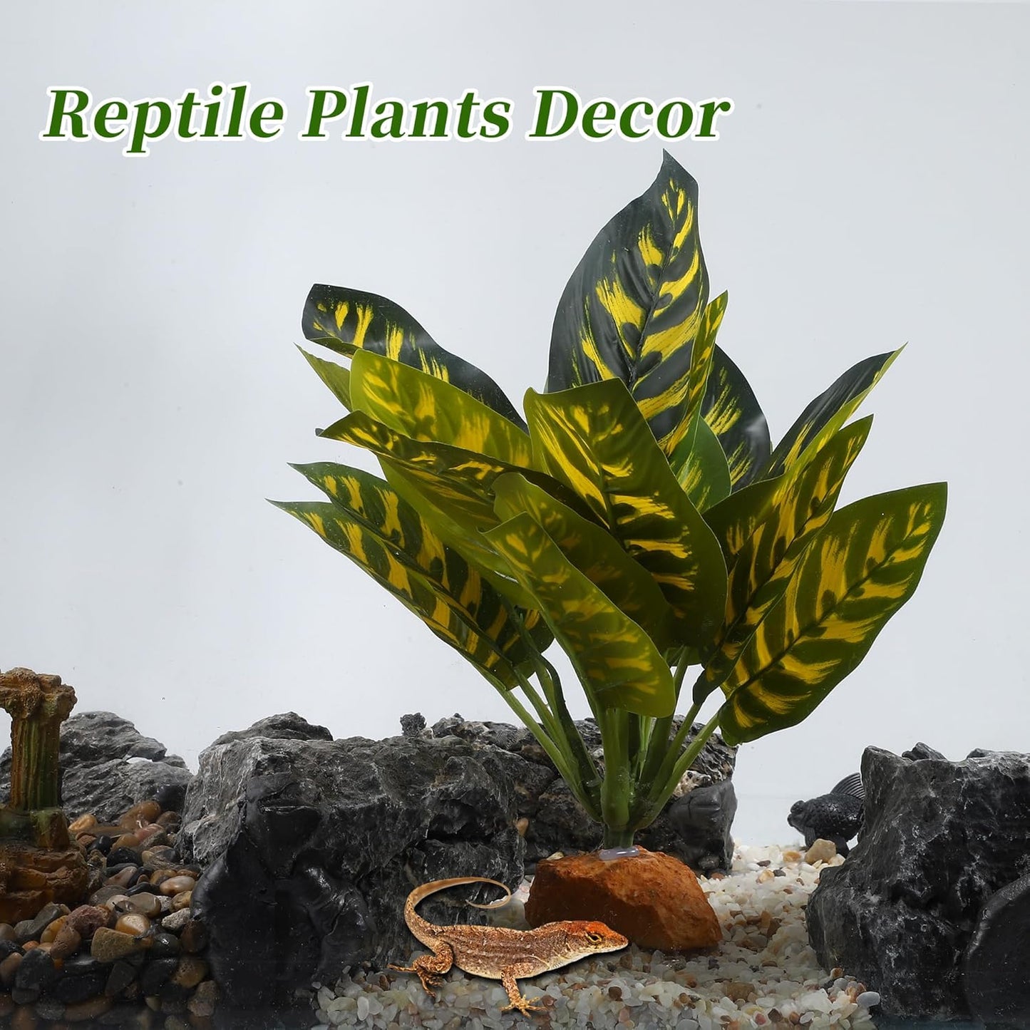 Reptile Plants Decoration, Reptile Plants for Terrarium Decor, Reptile Artificial Plant, Amphibian Habitat Decor Suitable for Reptiles Lizards Geckos, 8.27"x2.76"x10.63", Green