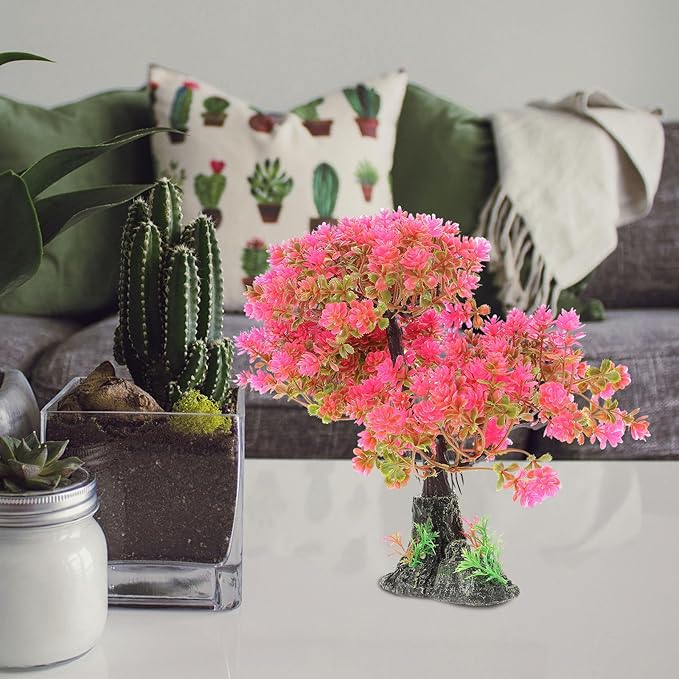 POPETPOP Artificial Aquarium Plant Plastic Water Plant Tree Fish Tank Bonsai Ornament Fish Tank Hideout Sushi Plate Decor for Aquarium Terrarium Landscape Pink