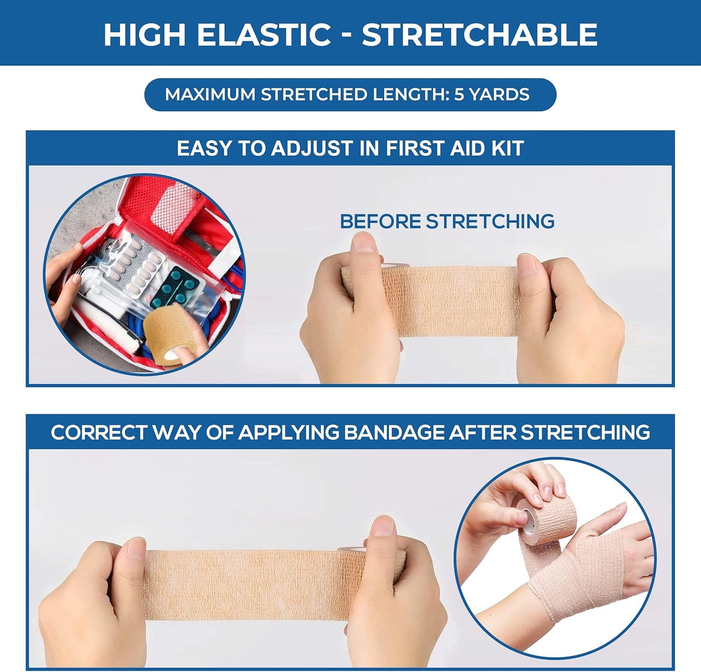 Self Adhesive Bandage Wrap - Pack of 24, Assorted Colors, Non-Woven, Breathable & Water-Resistant Vet Wrap for First Aid, Sports Injury, Body Sprains, & Pets - 2 Inch x 5 Yards