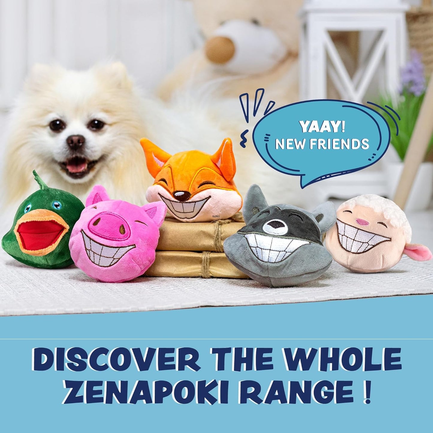 ZENPOKI 3-in-1 Dog Toys - Squeaky interactive - Medium, Large & Small Breeds, Puppy Teething - Grey