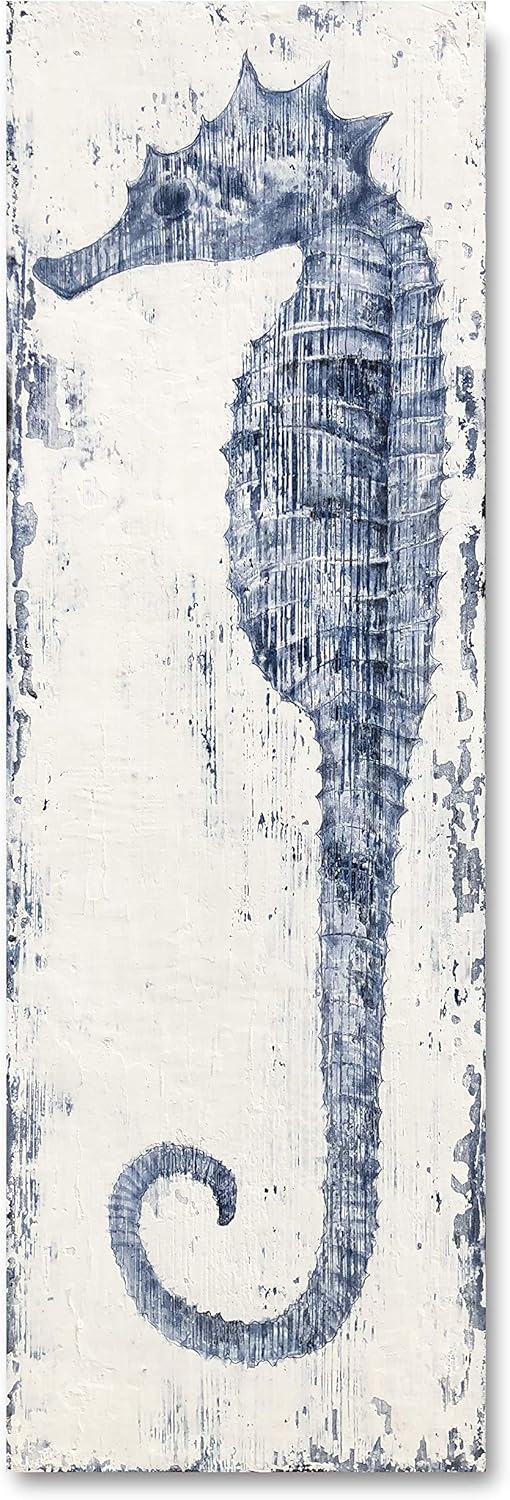 Yihui Arts Seahorse Canvas Wall Art Hand Painted Blue and White Painting Modern Coastal Pictures for Living Room Bedroom Hallway Bathroom Decoration