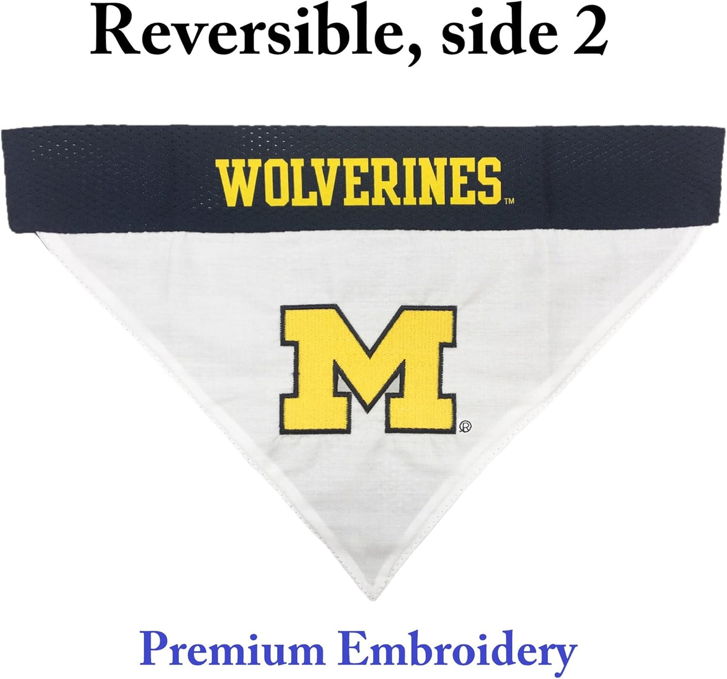 Pets First Collegiate Pet Accessories, Reversible Bandana, Michigan Wolverines, Small/Medium, Black/White