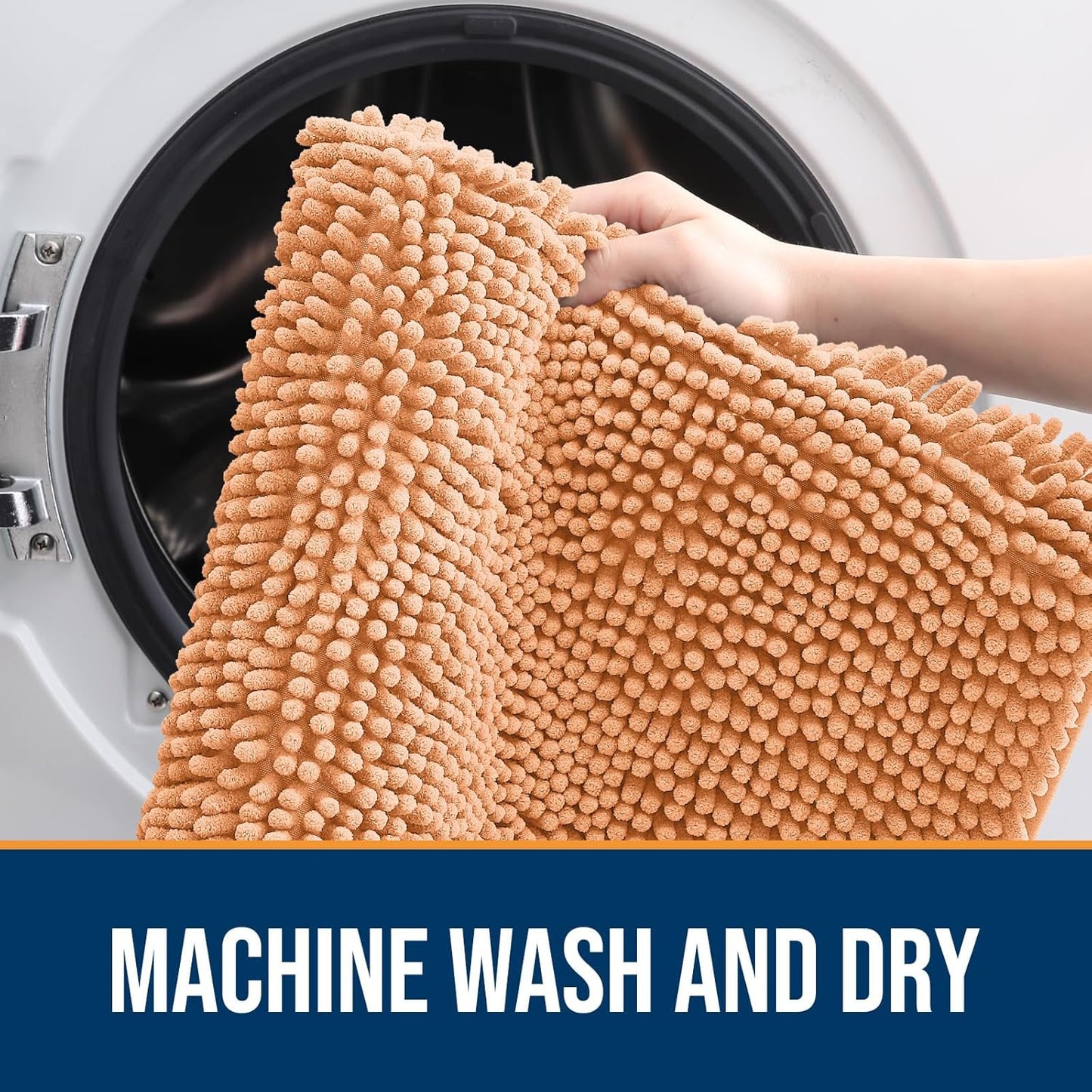 OLANLY Dog Door Mat for Muddy Paws 59x20, Absorbs Moisture and Dirt, Absorbent Non-Slip Washable Doormat, Quick Dry Chenille Mud Mat for Dogs, Entry Indoor Entryway Carpet for Inside Floor, Orange