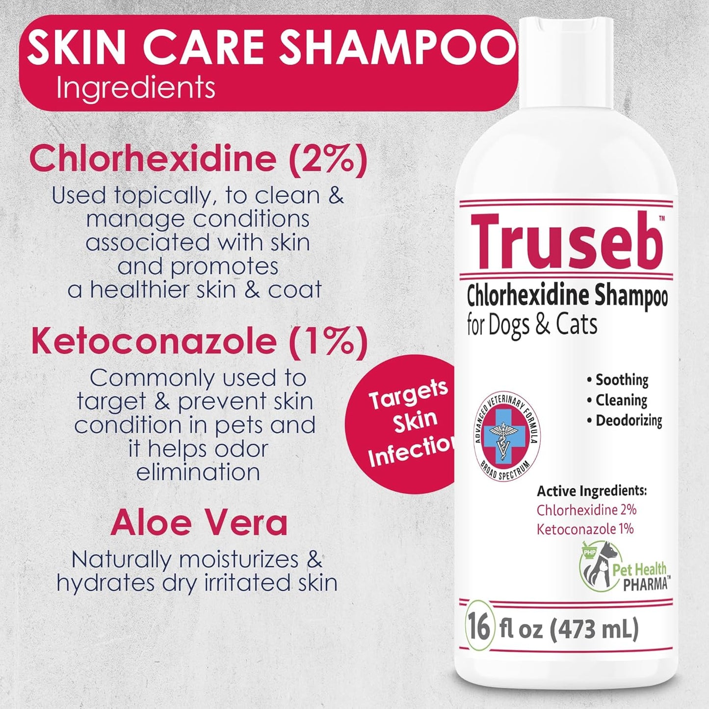 Truseb Topical Ketoconazole and Chlorhexidine Shampoo for Dogs, Cats & Horses with Aloe Vera and Conditioner(USA) (Ketoconazole & Chlorhexidine Shampoo, 16 oz)